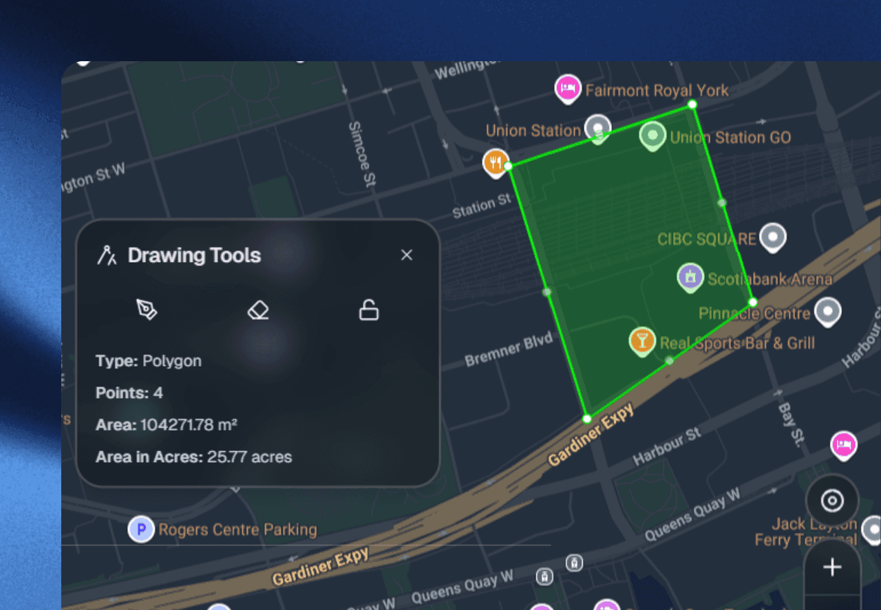 Geofence drawing tools — polygon zone on map